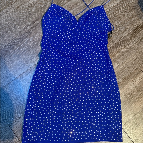 B. Darlin Blue Rhinestone Mini Dress • Strappy Back • Size S - Picture 9 of 11
